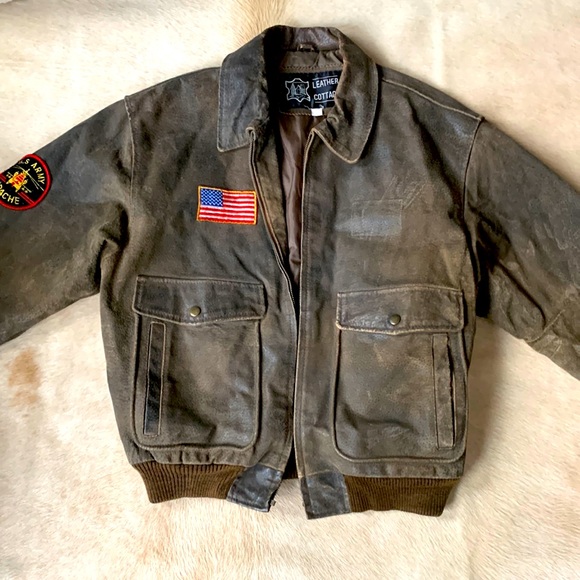 leather cottage Other - SUPER RARE 🔥VINTAGE GENUINE LEATHER BOMBER JACKET WITH US ARMY APACHE PATCH